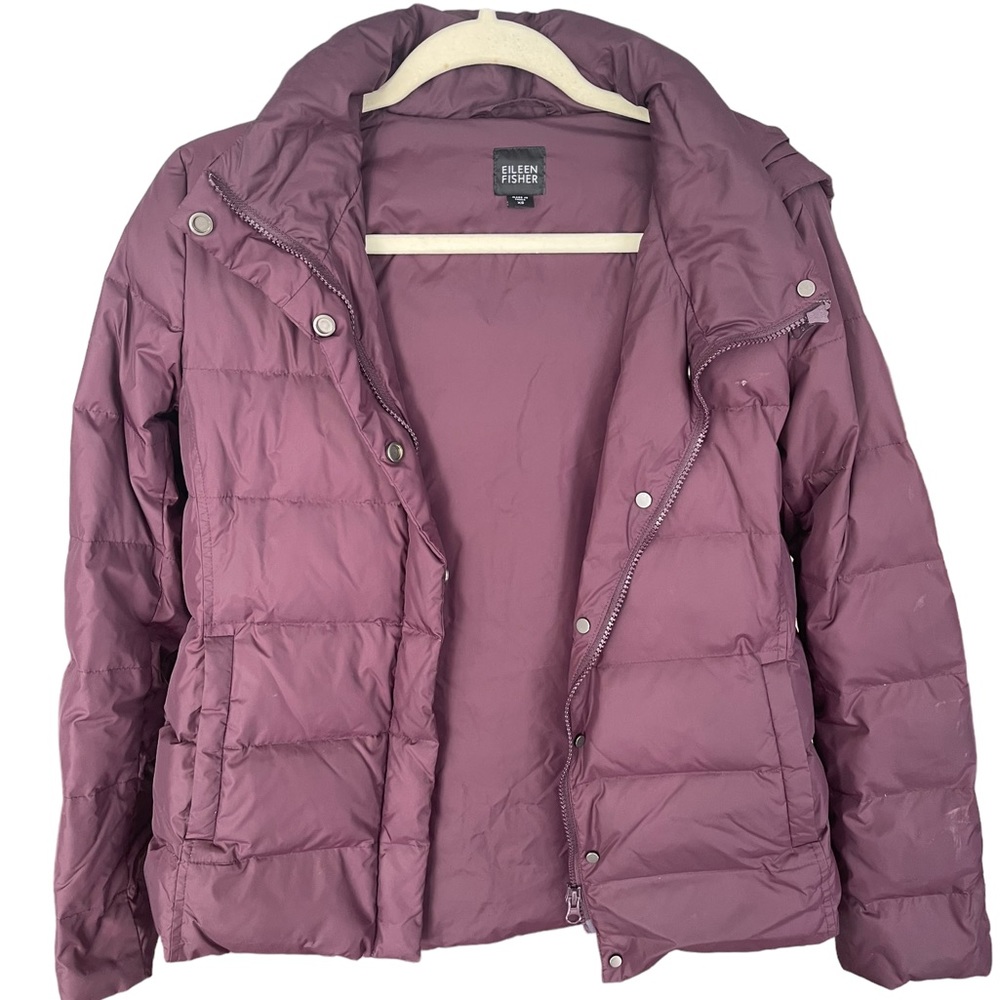 Eileen Fisher Purple Puffer Jacket with removable hood size XS